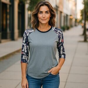 LuLaRoe Womens Top Size Small Randy Gray Red White Blue Uncle Sam Hats Patriotic